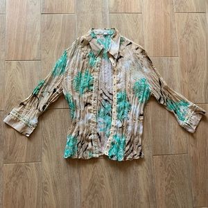 Stylish Women's Button-Up Top - Green and Brown